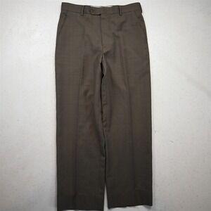 Versini 32x30 Tan Brown Windowpane 100% Wool Full Cut Dress Mens Pants